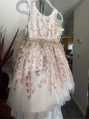 American Princess Ivory Dress with Pink & Gold Embroidery